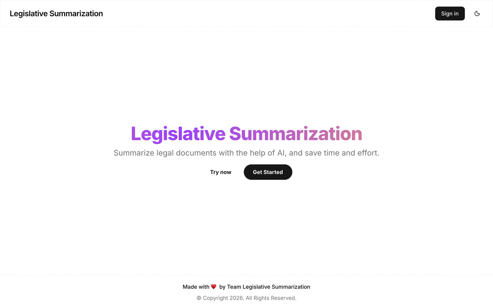 Landing page, light theme